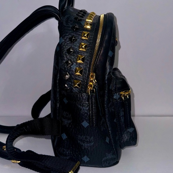 MCM Visetos Studded Colorblock Small Stark Brock Backpack Black - Picture 4 of 14